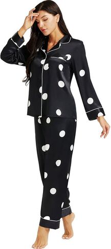 Lonxu Womens Satin Pajama Set Button Down Sleepwear Long Pj XS-3XL in Saudi Arabia
