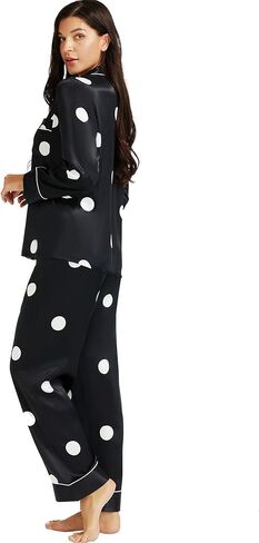 Lonxu Womens Satin Pajama Set Button Down Sleepwear Long Pj XS-3XL in Saudi Arabia