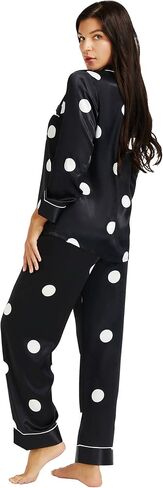 Lonxu Womens Satin Pajama Set Button Down Sleepwear Long Pj XS-3XL in Saudi Arabia