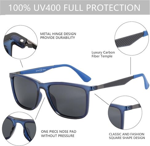 ZENOTTIC Polarized Sunglasses for Men Square Ultralight Carbon Fiber Frame UV400 Protection Classic Sun Glasses for Driving in Kuwait