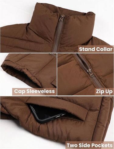 سترة منتفخة للنساء من Ailoqing سترات منتفخة بسحاب بدون أكمام ومبطنة مع جيوب in Kuwait