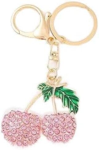 حقيبة يد جميلة عليها فاكهة الكرز مع أوراق سلسلة مفاتيح كريستال حجر الراين حقيبة يد ساحرة (أحمر) (1) in Kuwait