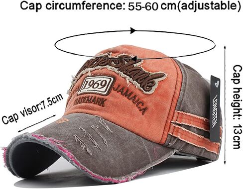 LONGTEN Vintage Baseball Cap Denim Cotton Frayed Edge Sunhat Adjustable Unisex in Saudi Arabia