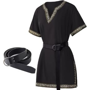 KOGOGO Medieval Knight Tunic Viking Warrior T-Shirt Pirate Costume with Belt