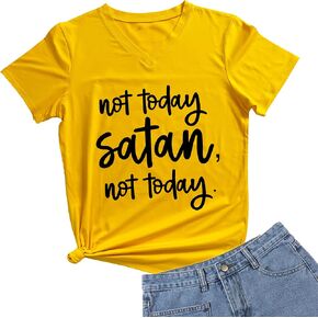 DANVOUY Women Not Today Satan V-Neck Graphic T-Shirt Casual Tops Tees in Kuwait