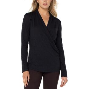 Liverpool Long Sleeve Wrap Front Slub Knit Top