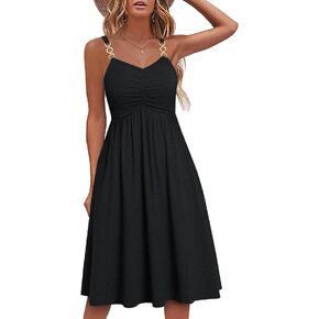Summer Dresses for Women 2023 Floral Boho Sleeveless V Neck Spaghetti Strap A Line Casual Sundresses with Pockets