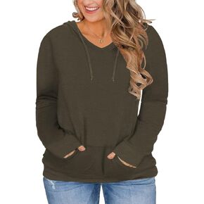 VISLILY Womens Plus-Size Hoodies V Neck Pullover Sweatshirts with Pocket