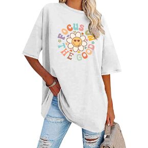 Focus On The Good Oversized Graphic T-Shirts Women Daisy Cute Flower Trendy Girls Preppy Shirt