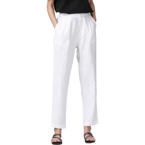 IXIMO Women's 100% Linen Pants Front Pleated Ankle Length Tapered Dress Pants