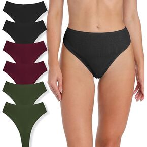 Women's High Waist Breathable Seamless Sport Ribbed Cotton Thong Panties No Show Underwear Plus Size