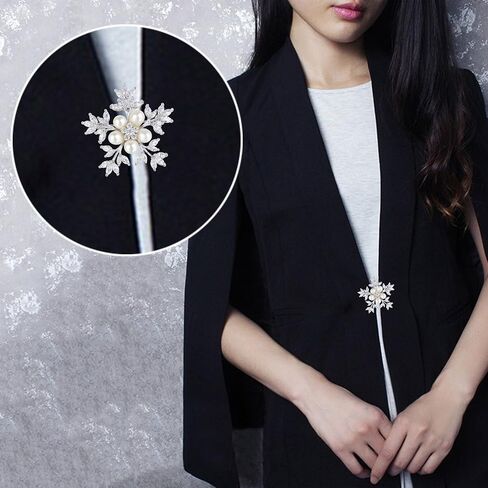 EleQueen Women's Silver-tone CZ Simulated Pearl Winter Snowflake Christmas Brooch Pin Ivory Color in Saudi Arabia