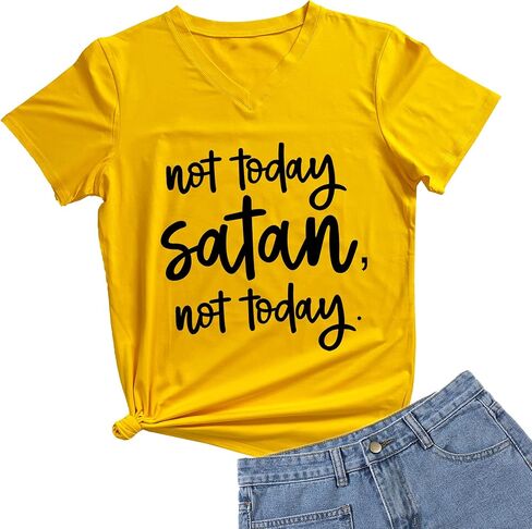 DANVOUY Women Not Today Satan V-Neck Graphic T-Shirt Casual Tops Tees in Kuwait