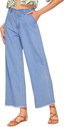 بنطال جينز LONGYIDA نسائي بخصر مطاطي وواسع الساق Y2k Boyfriend كاجوال فضفاض مناسب من قماش الدنيم للكاحل in Kuwait