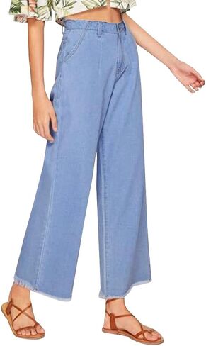 بنطال جينز LONGYIDA نسائي بخصر مطاطي وواسع الساق Y2k Boyfriend كاجوال فضفاض مناسب من قماش الدنيم للكاحل in Kuwait