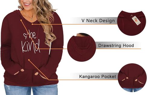 VISLILY Womens Plus-Size Hoodies V Neck Pullover Sweatshirts with Pocket in Kuwait