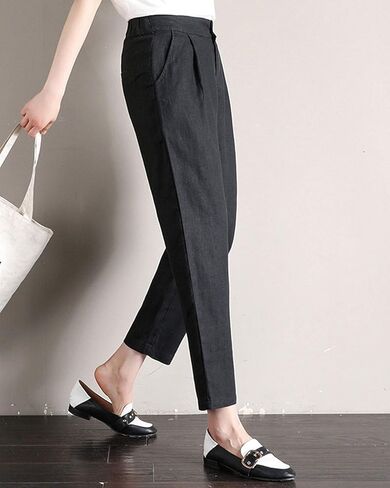 بنطال IXIMO نسائي من الكتان بنسبة 100% بطيات أمامية وطول الكاحل مدبب in Kuwait