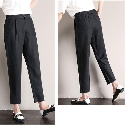 بنطال IXIMO نسائي من الكتان بنسبة 100% بطيات أمامية وطول الكاحل مدبب in Kuwait