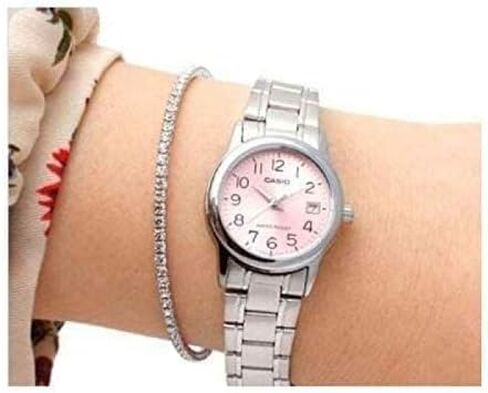 Casio #LTP-V002D-4B Women's Standard Stainless Steel Pink Dial Date Watch in Saudi Arabia