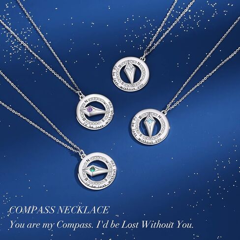 FANCIME Sterling Silver Compass Birthstone Necklaces for Women Girls Compass Jewelry for Wife Girlfriend Anniversary Birthday Fine Jewelry Gifts for Her, Adjustable Chain 18"+2" Extend in Saudi Arabia