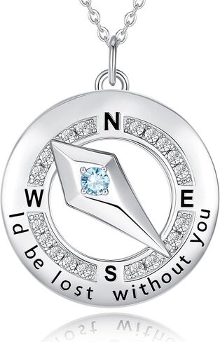 FANCIME Sterling Silver Compass Birthstone Necklaces for Women Girls Compass Jewelry for Wife Girlfriend Anniversary Birthday Fine Jewelry Gifts for Her, Adjustable Chain 18"+2" Extend in Saudi Arabia