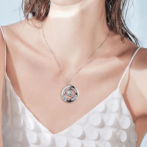 FANCIME Sterling Silver Compass Birthstone Necklaces for Women Girls Compass Jewelry for Wife Girlfriend Anniversary Birthday Fine Jewelry Gifts for Her, Adjustable Chain 18"+2" Extend in Saudi Arabia