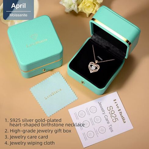 قلادة LoveBhatia جوهرة الميلاد للنساء، قلادة على شكل قلب من الفضة الإسترليني عيار 18 قيراط مطلية بالذهب عيار 925، هدية عيد الأم والأم والزوجة والصديقة في الذكرى السنوية للمجوهرات in Kuwait