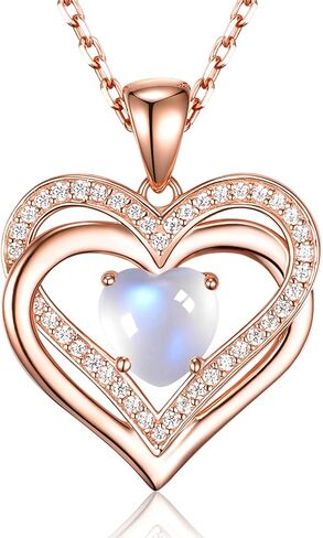 قلادة LoveBhatia جوهرة الميلاد للنساء، قلادة على شكل قلب من الفضة الإسترليني عيار 18 قيراط مطلية بالذهب عيار 925، هدية عيد الأم والأم والزوجة والصديقة في الذكرى السنوية للمجوهرات in Kuwait