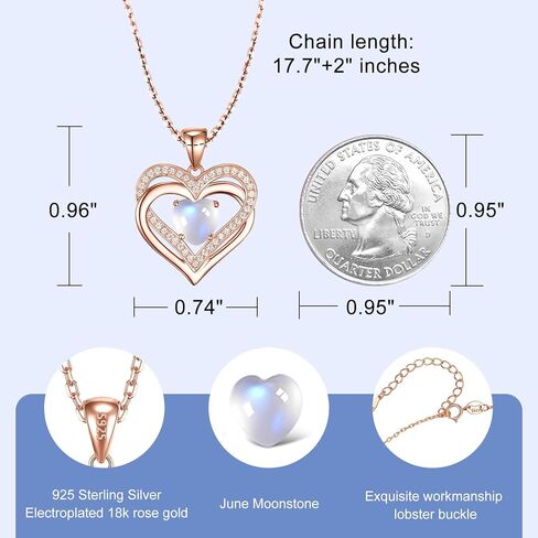 قلادة LoveBhatia جوهرة الميلاد للنساء، قلادة على شكل قلب من الفضة الإسترليني عيار 18 قيراط مطلية بالذهب عيار 925، هدية عيد الأم والأم والزوجة والصديقة في الذكرى السنوية للمجوهرات in Kuwait