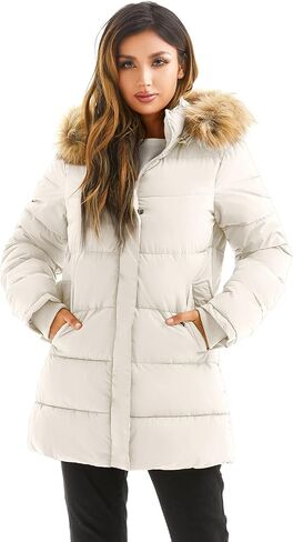 FARVALUE Women's Winter Coat Warm Parka Jacket Puffer Quilted Thicken Hooded Outerwear with Fur Trim in Kuwait