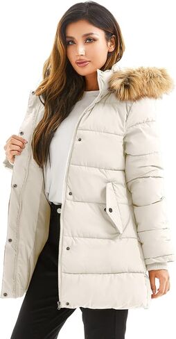 FARVALUE Women's Winter Coat Warm Parka Jacket Puffer Quilted Thicken Hooded Outerwear with Fur Trim in Kuwait