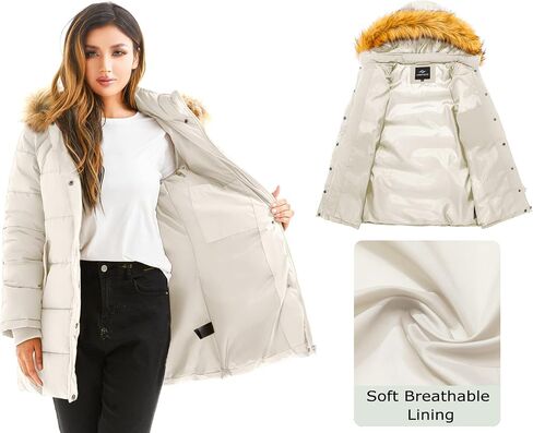 FARVALUE Women's Winter Coat Warm Parka Jacket Puffer Quilted Thicken Hooded Outerwear with Fur Trim in Kuwait