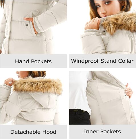 FARVALUE Women's Winter Coat Warm Parka Jacket Puffer Quilted Thicken Hooded Outerwear with Fur Trim in Kuwait