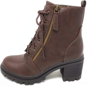 Soda Indiana Women's Faux Leather Lace Up High Chunky Heel Ankle Booties