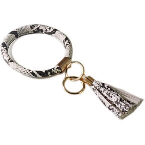 Lantintop Wristlet Keychain Bracelet Bangle Keyring Leather Round Tassel Keychain for Women Girl