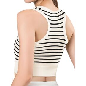 توب نسائي بدون أكمام مع حمالة صدر مدمجة شريطية طويلة من الخلف حمالات صدر رياضية برقبة دائرية للتمرين كامي قطع علوية قصيرة مضلعة in Kuwait