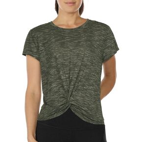 icyzone Workout Shirts for Women - Yoga Tops Gym Clothes Running Exercise Athletic Tie Front T-Shirts