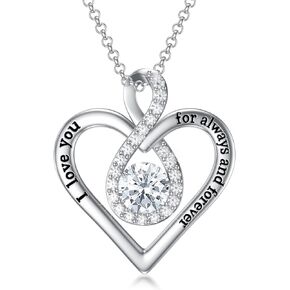 Flpruy Love Heart Birthstone Necklaces for Women 925 Sterling Silver Infinity Heart Pendant that Say I Love You Always and Forever Anniversary Birthday Day Jewelry Gifts for Women Girlfriend Wife Her
