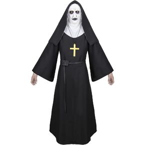 Hitormoon مخيف راهبة زي النساء الكبار هالوين ازياء القرون الوسطى الأم شقيقة تأثيري رداء مع كامل قناع رأس التبعي in Kuwait