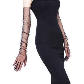 Aularso women's Long Tulle Gloves Bridal Elbow Gloves Long Opera Party Flapper Glove Evening Banquet Accessiores (Black)