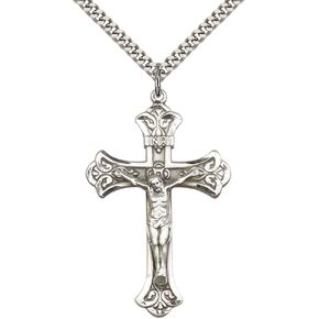 F A Dumont Sterling Silver Crucifix Pendant with 24" Stainless Steel Heavy Curb Chain. in Saudi Arabia