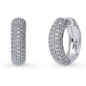 BERRICLE Sterling Silver Dome Cubic Zirconia CZ Fashion Hoop Earrings for Women, Rhodium Plated Sizes 0.62", 0.66", 0.82"