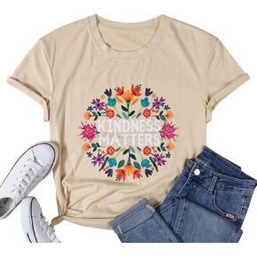 KIDDAD Kindness Matters Shirt Women Boho Floral Graphic Be Kind Tee Short Sleeve Inspirational Teacher Tops in Saudi Arabia