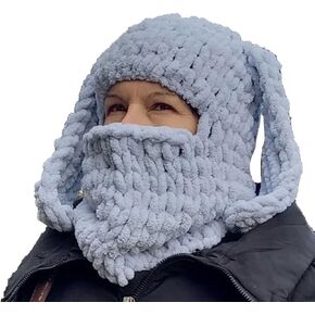 قبعة شتوية نسائية لطيفة محبوكة على شكل آذان حيوانات كرتونية مضحكة، قبعة سميكة دافئة برقبة بالاكلافا، غطاء فرنسي دافئ in Kuwait