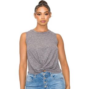 KNIT RIOT Women’s Tank Top – Front Twist Knot Sleeveless Slim Fit Casual Yoga Active Gym Workout Running Crop Tee T Shirts