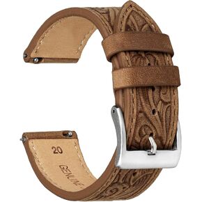 Falandi Quick Release Leather Watch Band Retro Pattern Leather Classical Replacement 20mm 22mm for Samsung Galaxy Watch 6 Band Classic 43mm 47mm 40mm 44mm Leather Watch Strap
