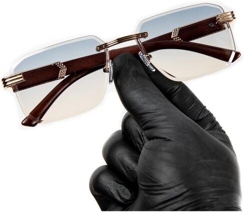 Street Knitted Gold Frame Rimless Gray Tan Gradient Tint Men's Hip Hop Woodgrain Sunglasses in Saudi Arabia