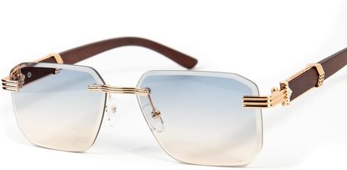 Street Knitted Gold Frame Rimless Gray Tan Gradient Tint Men's Hip Hop Woodgrain Sunglasses in Saudi Arabia