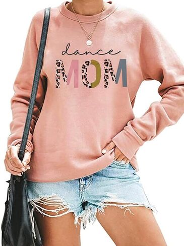 BANGELY Dance Mom Sweatshirt Women Funny Leopard Retro Mama Letter Pullover Gift For Dance Teacher Mom Long Sleeve Shirt in Saudi Arabia