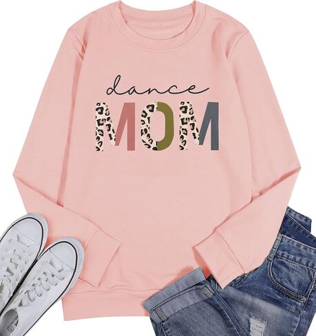 BANGELY Dance Mom Sweatshirt Women Funny Leopard Retro Mama Letter Pullover Gift For Dance Teacher Mom Long Sleeve Shirt in Saudi Arabia